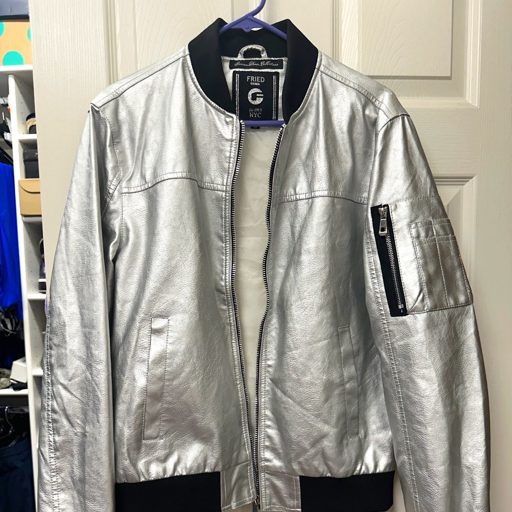 Metallic Silver Bomber Jacket